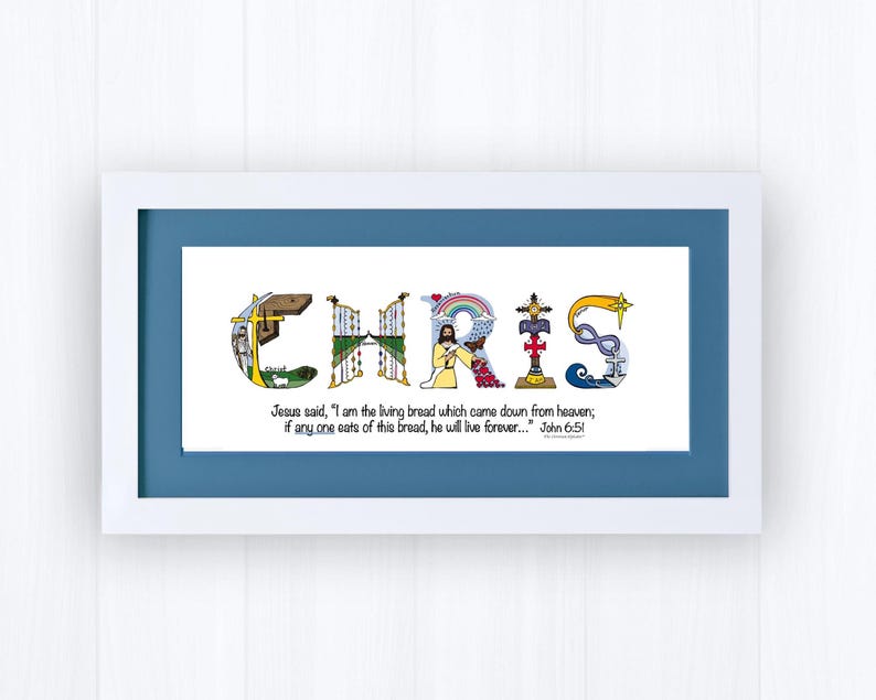 First Holy Communion Gift for Girls | Catholic Personalized Christian Name Art | John 6:51 Living Bread Bible Verse image 9