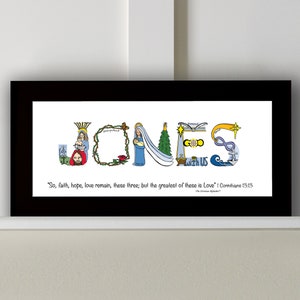 Regalo de aniversario de bodas para parejas - Regalo cristiano personalizado - Arte con nombre de familia para cualquier aniversario *Opción de marco*
