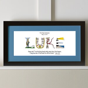 First Communion Gifts for Boys Personalized with bible verse, 10x20 Matted Print Frame Option Christian gifts from The Christian Alphabet™ image 5