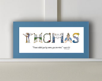 Catholic Baptism Gift for Baby Boys or Baby Girls - 10x20 Matted Print optional frame - Personalized Gifts from The Christian Alphabet™