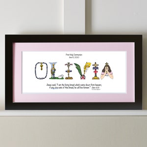 First Communion Gifts for Girls Personalized with bible verse 10x20 Matted Print Frame Option Christian gifts from The Christian Alphabet™ image 5