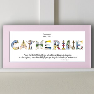 Confirmation Gifts Personalized Catholic Gifts 10x20 Name Art Print Optional Frame Christian Gifts from The Christian Alphabet™ Pastel Pink