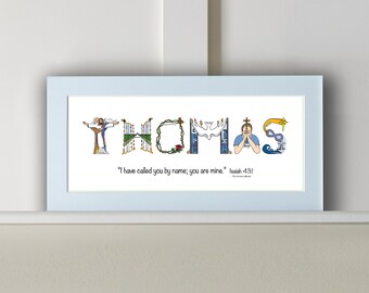 First Birthday Gift for Baby Boy or Girl - Personalized 1st Birthday - Christian Gifts - 10x20 Matted Print *Frame Option*