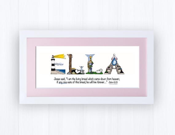 First Communion Gifts for Girls, Personalized Christian Gifts, Bible Verse Matted Print (Frame Option)