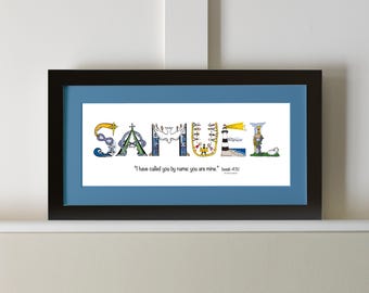 Regalo di cresima per ragazzi / Arte personalizzata con nome cristiano / Decorazione murale con versetto biblico personalizzato