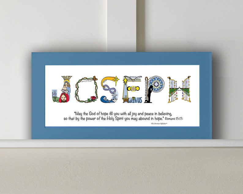 Confirmation Gifts Personalized Catholic Gifts 10x20 Name Art Print Optional Frame Christian Gifts from The Christian Alphabet™ Bold Blue