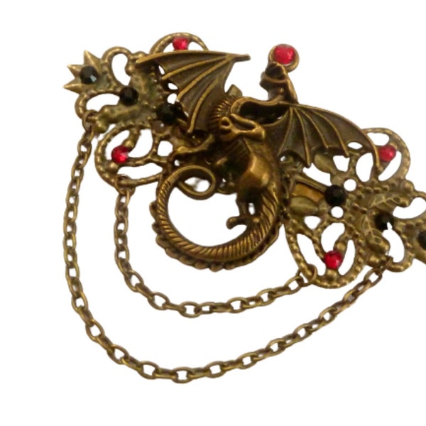 Grote broche met drakenembleem bronzen middeleeuwse LARP decollete sieraden revers sjaal broche cadeau idee