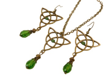 Jewelry set with necklace and earrings Ireland style bronze colored Celtic knot gift idea woman