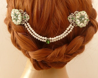 Elegant hair accessories / headpiece with shell pearls and Gemduo beads bridal wedding hair clip silver-colored festive hair