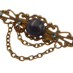 Filigree gemstone brooch with lapis lazuli cabochon dark blue bronze lapel jewelry bag jewelry gift girlfriend