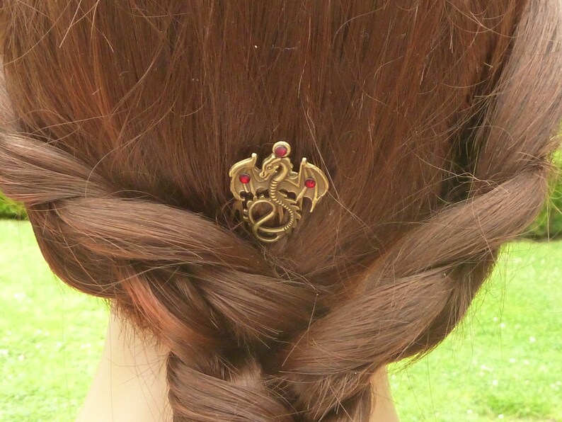 Small hair comb with dragon ornament bronze colored medieval LARP cosplay gift idea girls metal hair accessories image 3