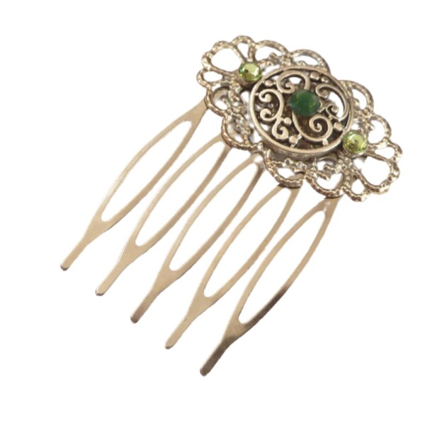 Tender hair comb with ornament green silver -colored plug -in comb bride hair accessories festive accessory gift idea woman