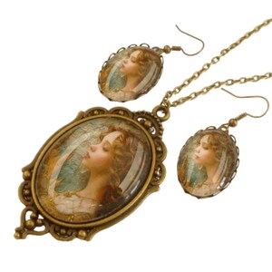 Elegant jewelry set with necklace and earrings fairytale princess and bronze castle for girls birthday gift idea