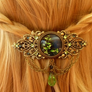 Große Antik Haarspange mit Blatt Ornamenten in grün bronze Strass Haarschmuck Geschenkidee Valentinstag Bild 5