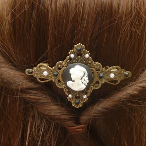 Noble unique hair clip with cameo black bronze color bride wedding vintage antique updo gift idea image 4