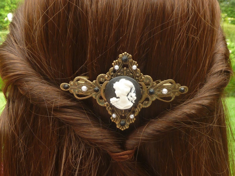 Noble unique hair clip with cameo black bronze color bride wedding vintage antique updo gift idea image 4