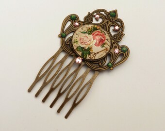 Elegant hair comb with roses motif summer hair accessories gift idea woman