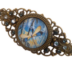 Noble hair clip with dragonfly vintage style dark blue bronze bridal wedding updo festive hairstyle gift idea