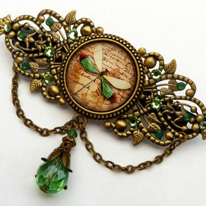 Grote libelle haarclip in groen bronzen zomerse haaraccessoires in antieke stijl