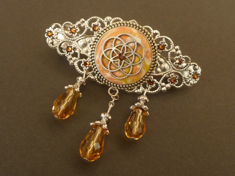 Hair clip with ornament beige silver unique hair accessories bride gift idea