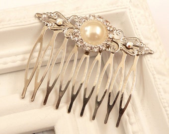 Bridal hair comb in white silver, rhinestone hair comb, festive hair comb, wedding hair comb