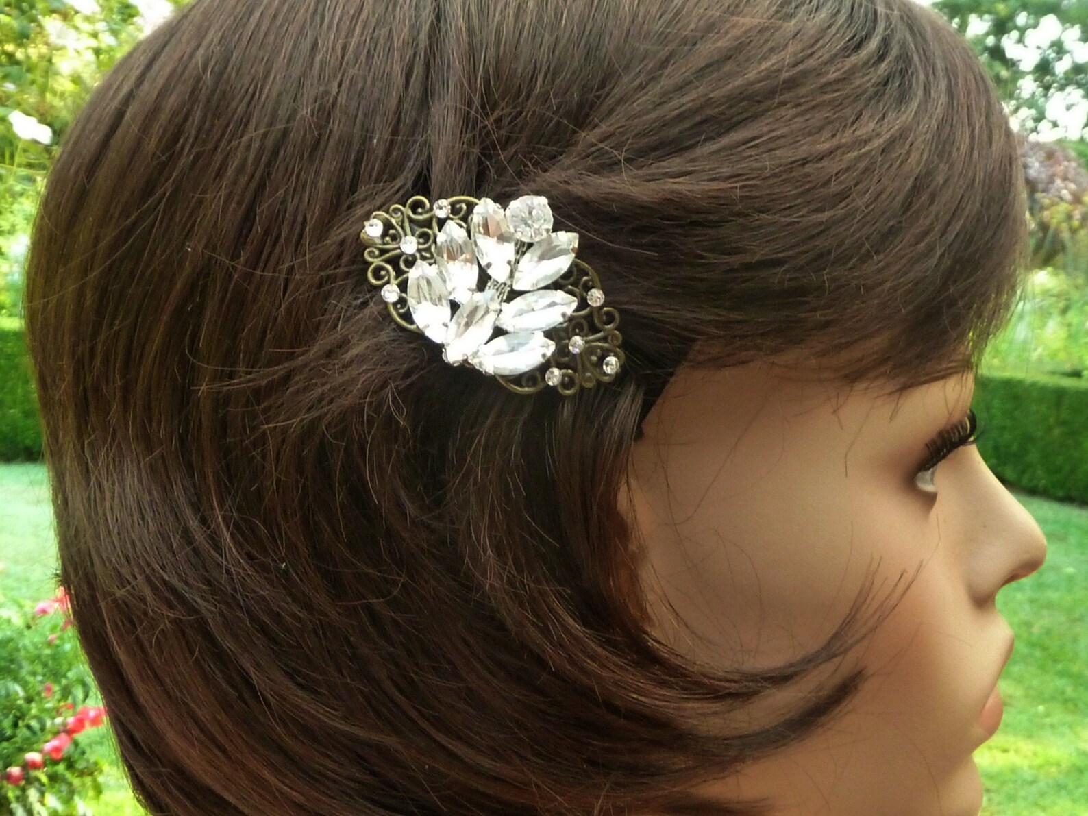 Small Hair Clip With Clear Rhinestones Leaf Ornament Wedding Etsy