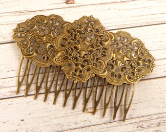 Large vintage-style bronze-colored side-mounted hair comb, hair accessory for brides, weddings, parties