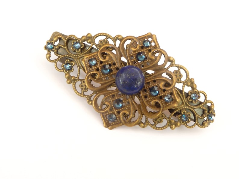 Gemstone hair clip with lapis lazuli cabochon vintage style gift idea woman