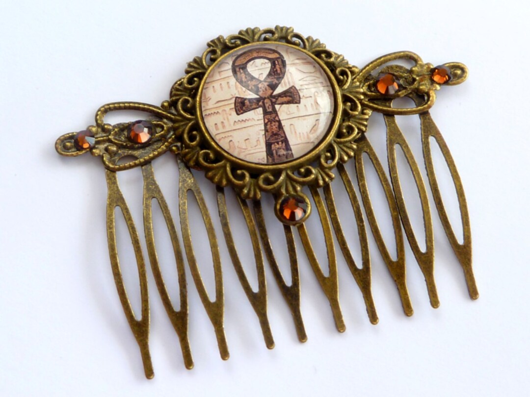Egypt Hair Comb in Antique Style Bronze With Ankh Cross Etsy