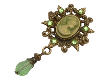 Broche camée noble de style baroque couleur bronze vert décolleté bijoux bijoux de sac pour vestes pulls revers