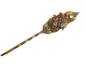 Noble hair clip with leaf and butterfly colorful crystals antique style hair accessories gift idea girls
