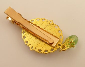 MRS. PRESIDENT NWT Lucky Charm Four Leaf Clover Alhambra Hair Barrette Clip Gold Lucky Charm Hair Clip With Four-leaf Clover Motif, Green  main image 3