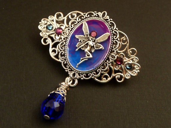 Small Enameled Hair Clip With Elf In Blue Purple Silver Color Etsy
