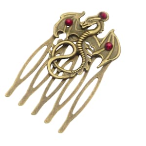 Small hair comb with dragon ornament bronze colored medieval LARP cosplay gift idea girls metal hair accessories image 1