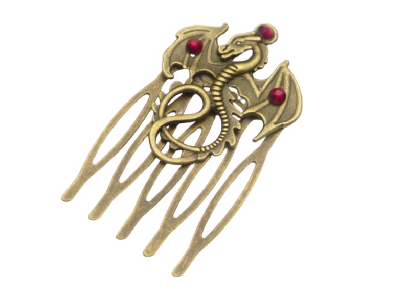 Small hair comb with dragon ornament bronze colored medieval LARP cosplay gift idea girls metal hair accessories image 1