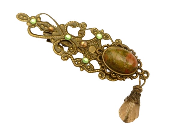 Vintage Gold and Brown Hair Accessory with Colorful Gems Colorful Vintage Gold-Tone Hair Clip with Multicolored  main image 4