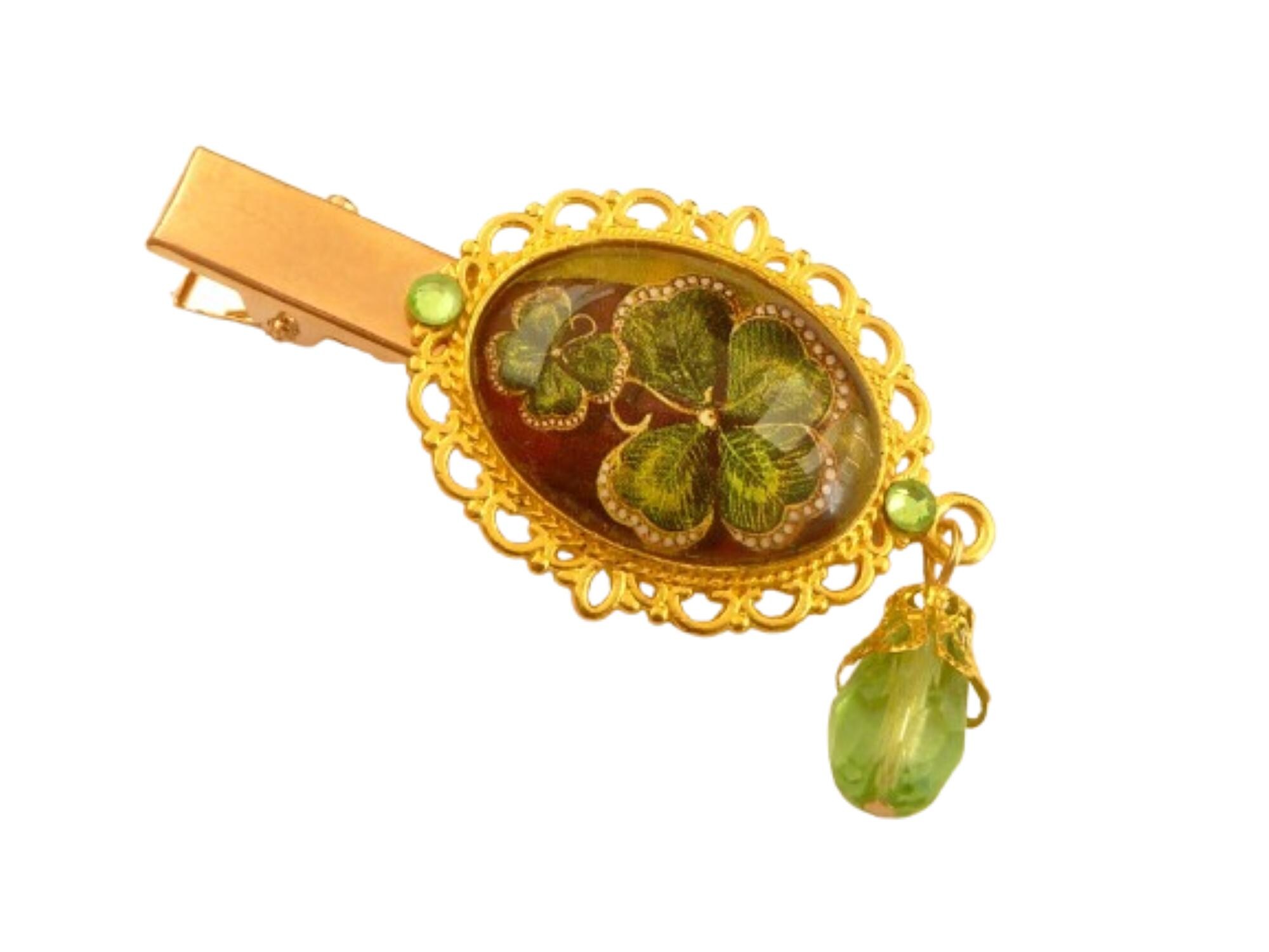 Lucky Charm Hair Clip With Four-leaf Clover Motif, Green  display picture 3