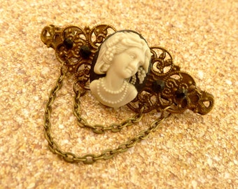 Kleine haarclip met 3D cameo met dame zwart bronzen vlechthouder antieke stijl haaraccessoires cadeau idee vrouw vriendin