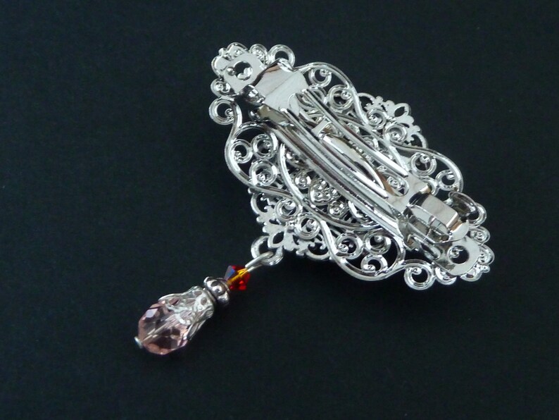 Small hair clip with amaryllis motif in pink silver bridal hair accessories gift idea woman