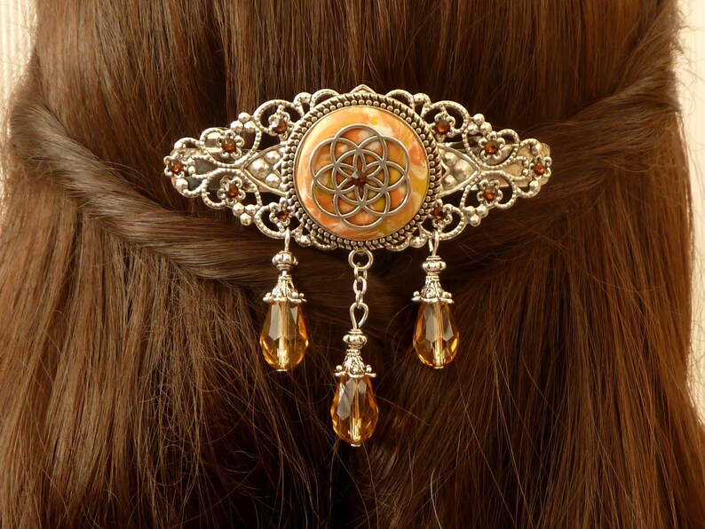 Hair clip with ornament beige silver unique hair accessories bride gift idea