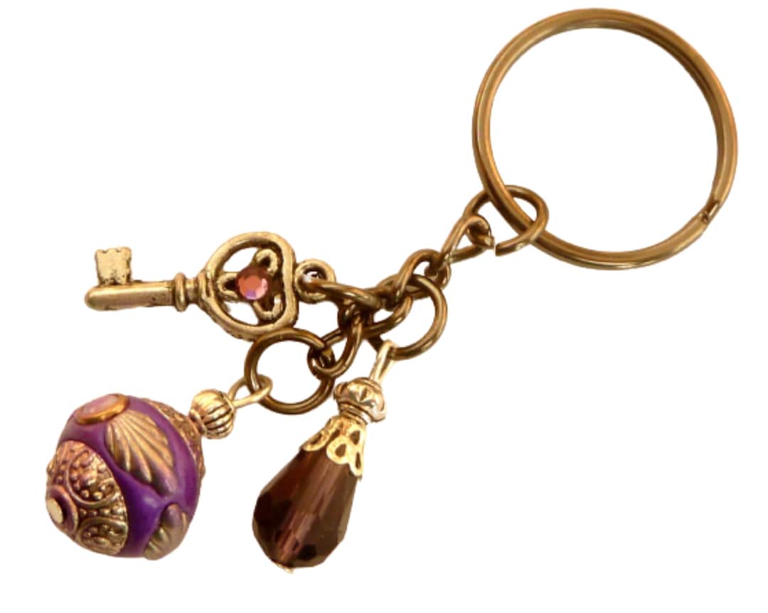 Elegant Keychain With Kashmiri Pearl Purple Black Unique Gift Idea for