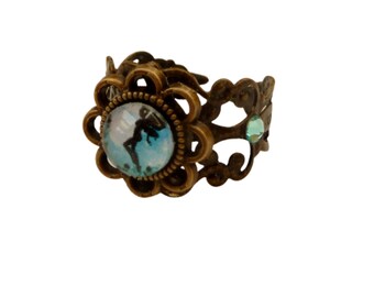 Filigree ring with elf motif adjustable in size, turquoise bronze-colored gift idea for girls