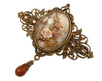 Fermaglio per capelli grande con rose e ornamenti in bronzo, abito da ballo, accessori per capelli, idea regalo per la festa della mamma, moglie, fidanzata