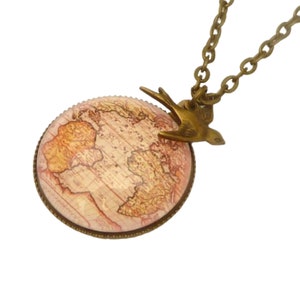 Halskette mit Landkarte und Schwalb braun bronzefarben Geschenkidee Frau Freundin
