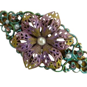 Nostalgic hair clip with flower hand-painted, unique, hair ornament, bridal, wedding, festive accessory