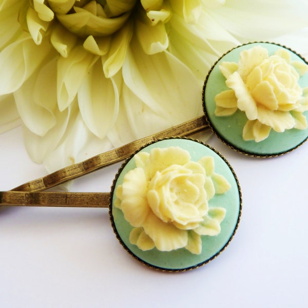 Pince à cheveux camée romantique avec rose dans un ensemble de 2 accessoires pour cheveux gemme, pince à cheveux fleur, accessoire pour cheveux de mariée