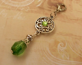 Filigree jewelry pendant green silver, ideal for necklaces, bracelets, bags, cases, as a small gift for your best friend