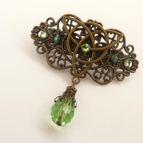 Petite barrette dans le style irlande avec noeuds celtiques vert bronze cadeau cadeau femme
