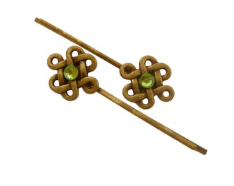 Hair clips with Celtic knots set of 2 green bronze Ireland style hair accessories gift idea girls best friend