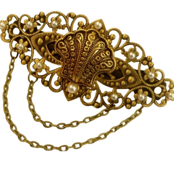 Maritime Haarspange mit exklusivem Muschel Emblem antikgoldfarben Perlen Haarschmuck Meerjungfrau Mädchen Geschenkidee